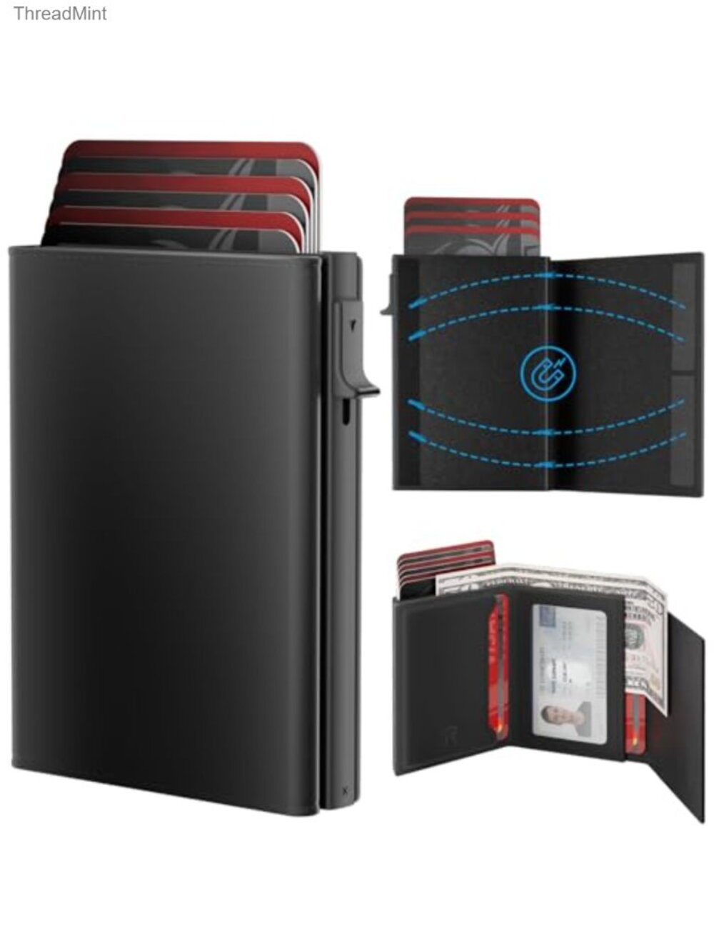 Men's Pop Up Card Case Wallet Top Grain Leather RFID Blocking Slim Minimalist